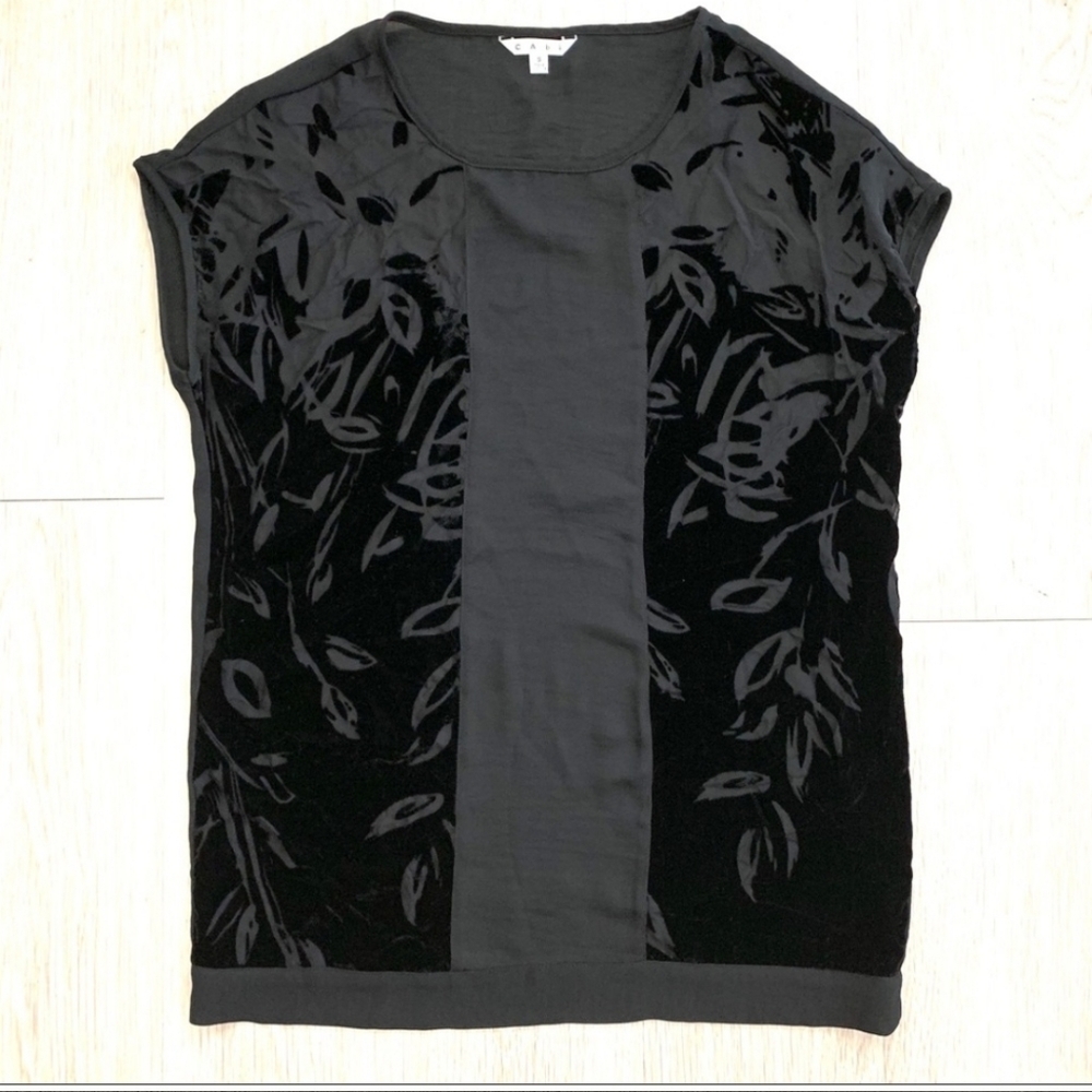 Cabi Flocked Semi-sheer Black Blouse With Scarf. 663